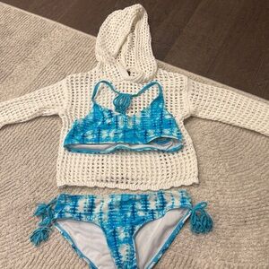BUNDLE⭐️Kids Blue Tie-Dye Bikini Set 2 piece with bathing suit cover